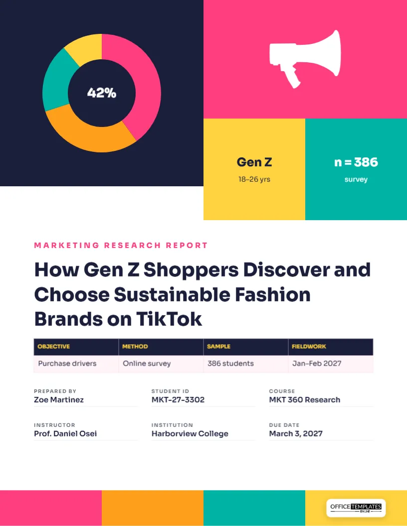 Marketing Research Report Cover with Colour Blocks and Donut Chart – free editable Research Paper Cover Pages template