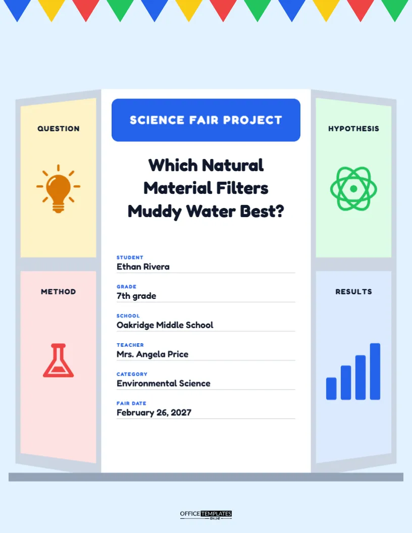 Science Fair Project Cover Page Drawn as a Tri-Fold Board – free editable Research Paper Cover Pages template