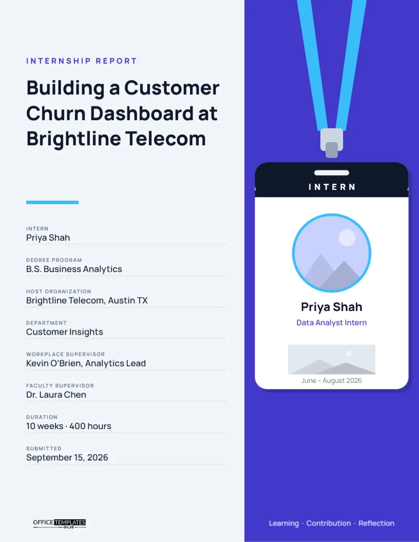 Internship Report Cover Page with an ID Badge and Company Logo Slot – free editable Research Paper Cover Pages template