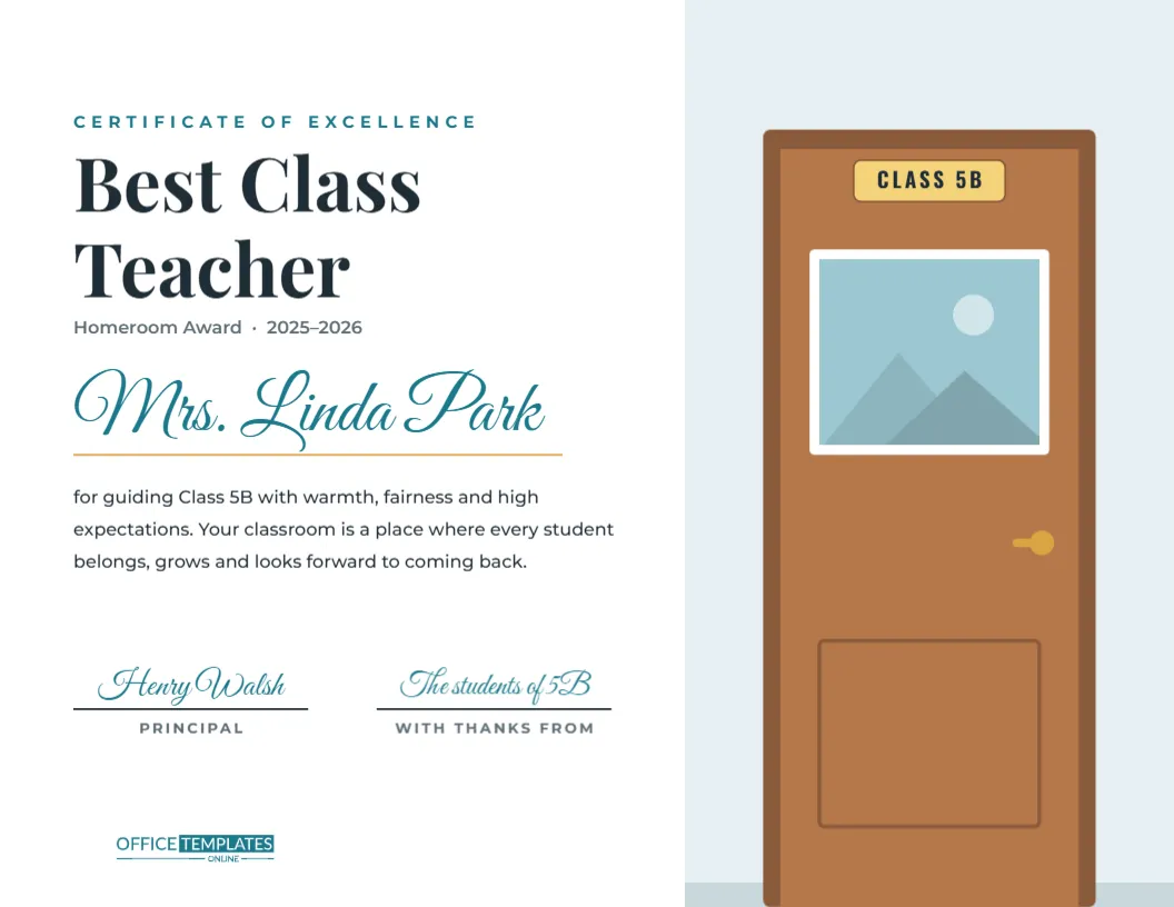 Best Class Teacher Award – Classroom Door With Class Photo
