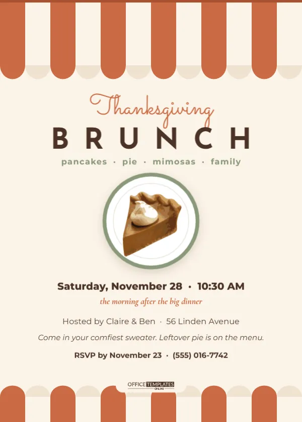 Thanksgiving Brunch Invitation with a Striped Cafe Awning