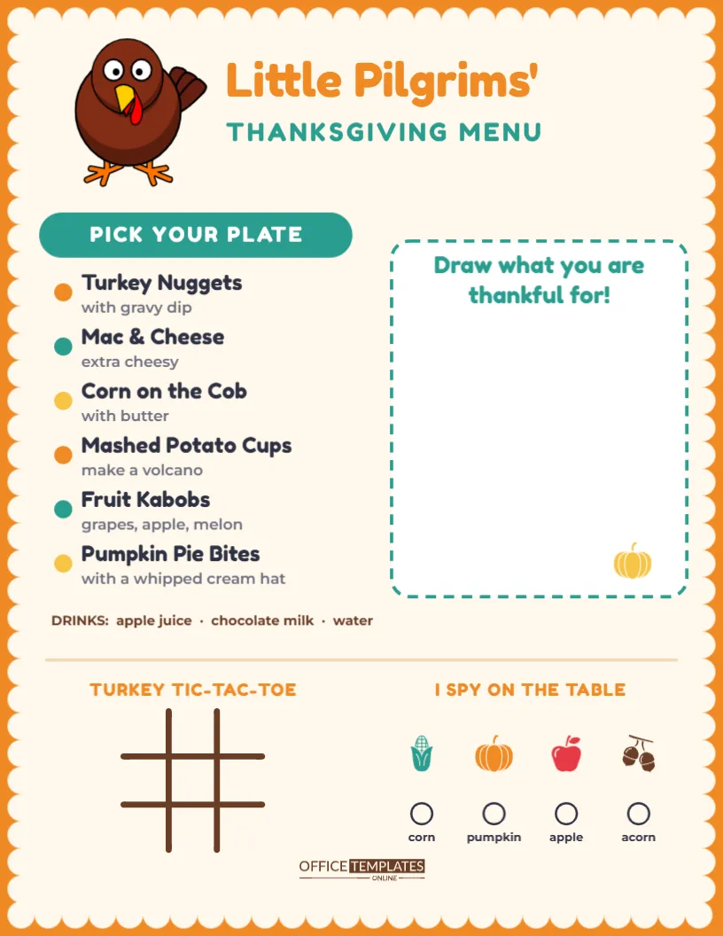 Golden Question Mark Drawing Thanksgiving Buffet Menu Template with Food Stations
