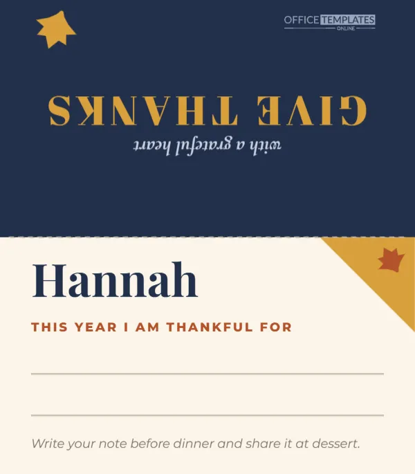 I Am Thankful For Place Card Template for the Thanksgiving Table – free editable Thanksgiving template