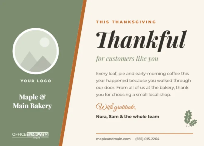 Customer Thanksgiving Thank-You Card Template for Small Businesses – free editable Thanksgiving template