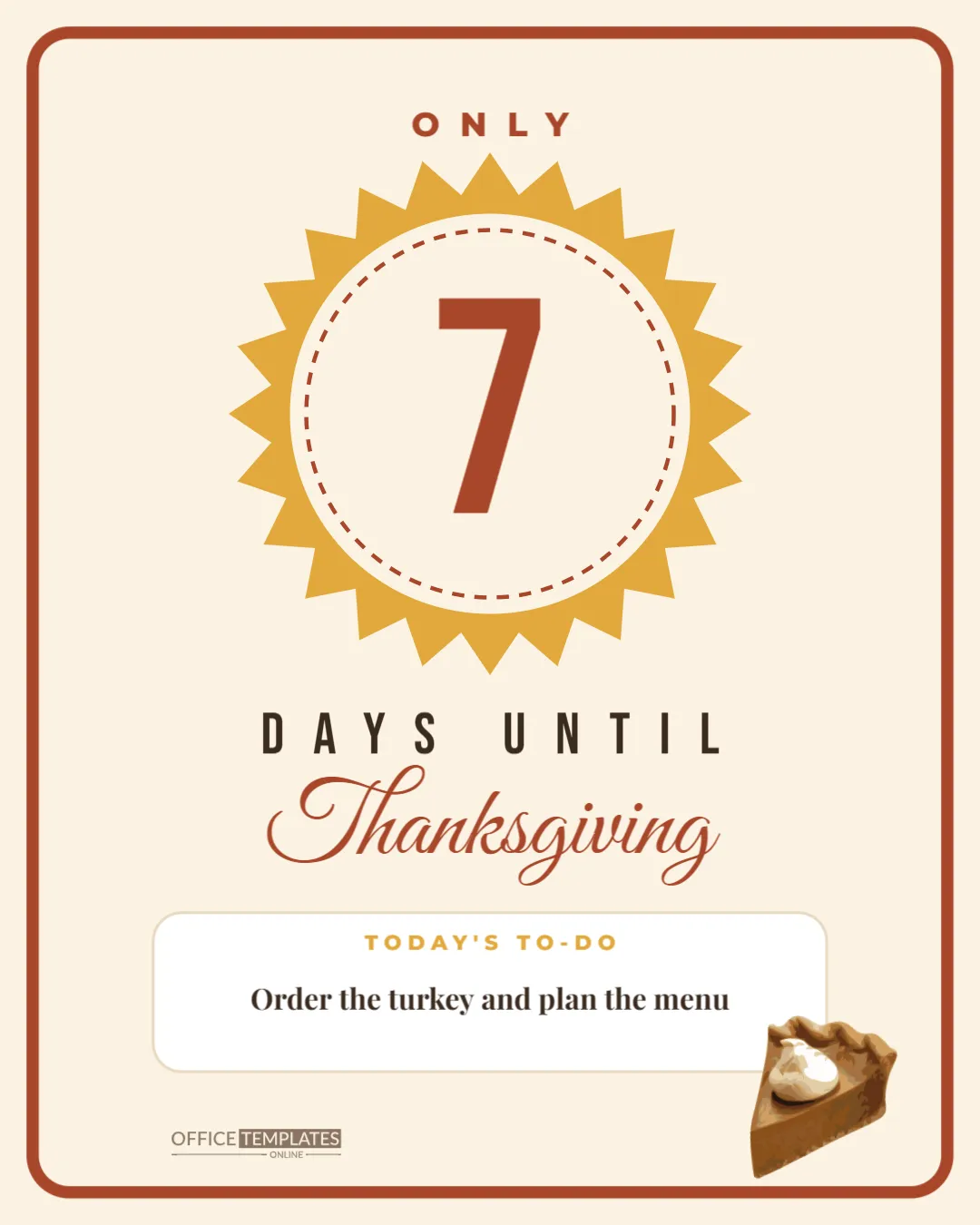 Thanksgiving Countdown Social Post with a Sunburst Number (1080 x 1350 px) – free editable Thanksgiving template
