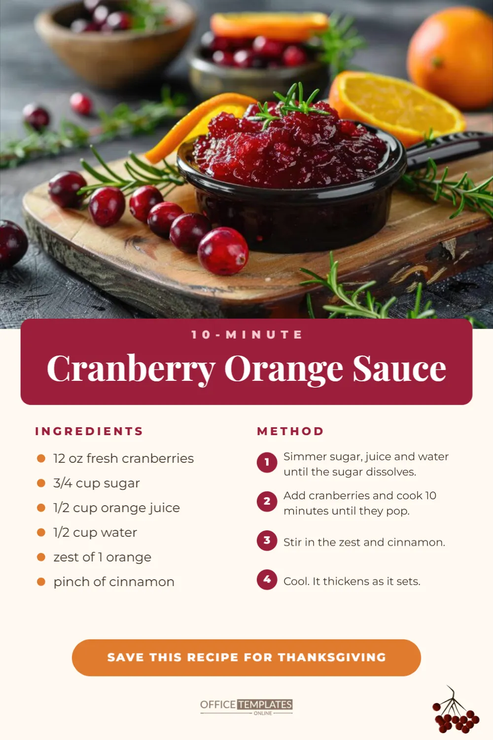 Thanksgiving Recipe Pin Template with Photo, Ingredients and Steps – free editable Thanksgiving template