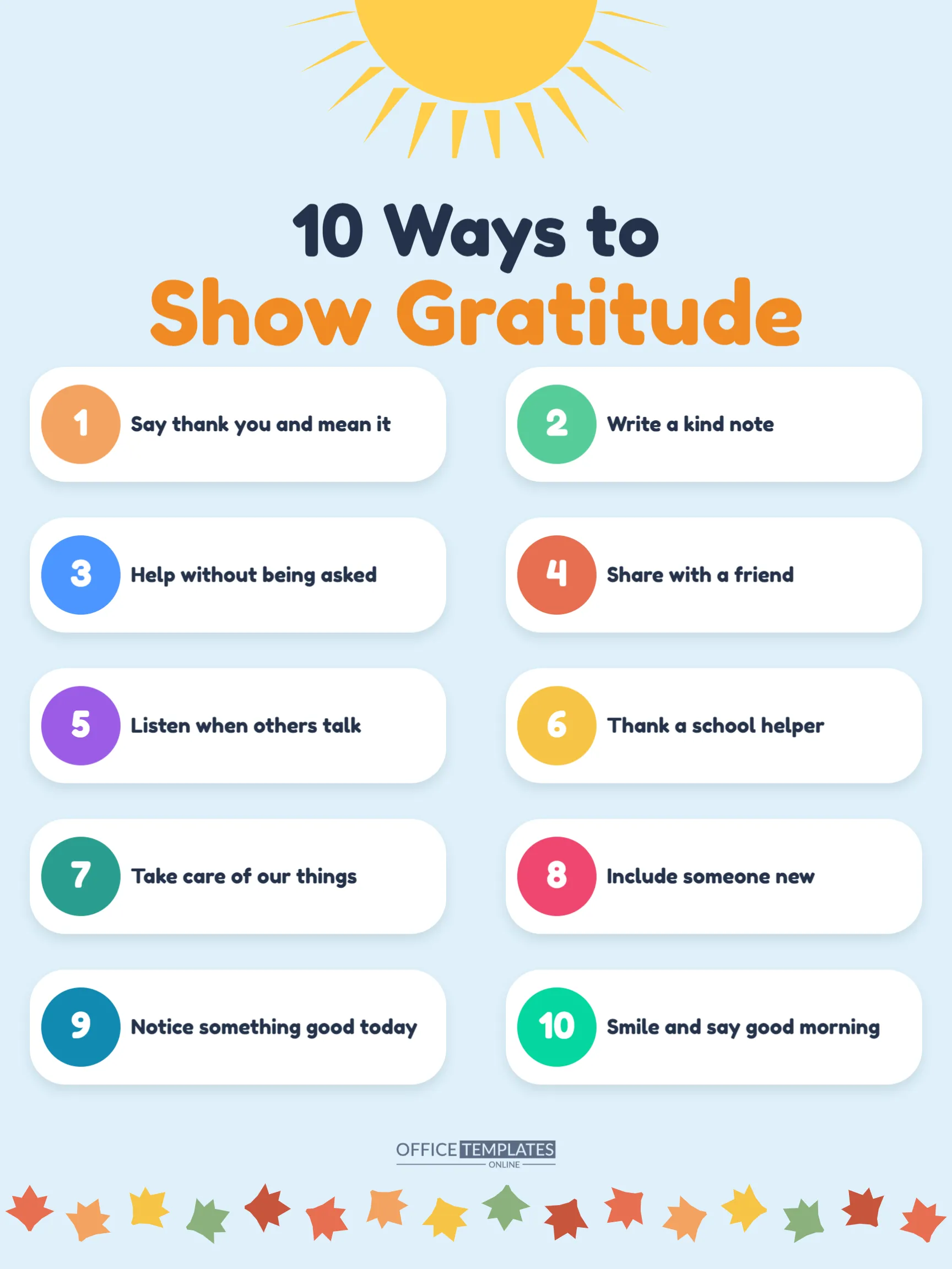10 Ways to Show Gratitude Classroom Poster (18 x 24) – free editable Thanksgiving template