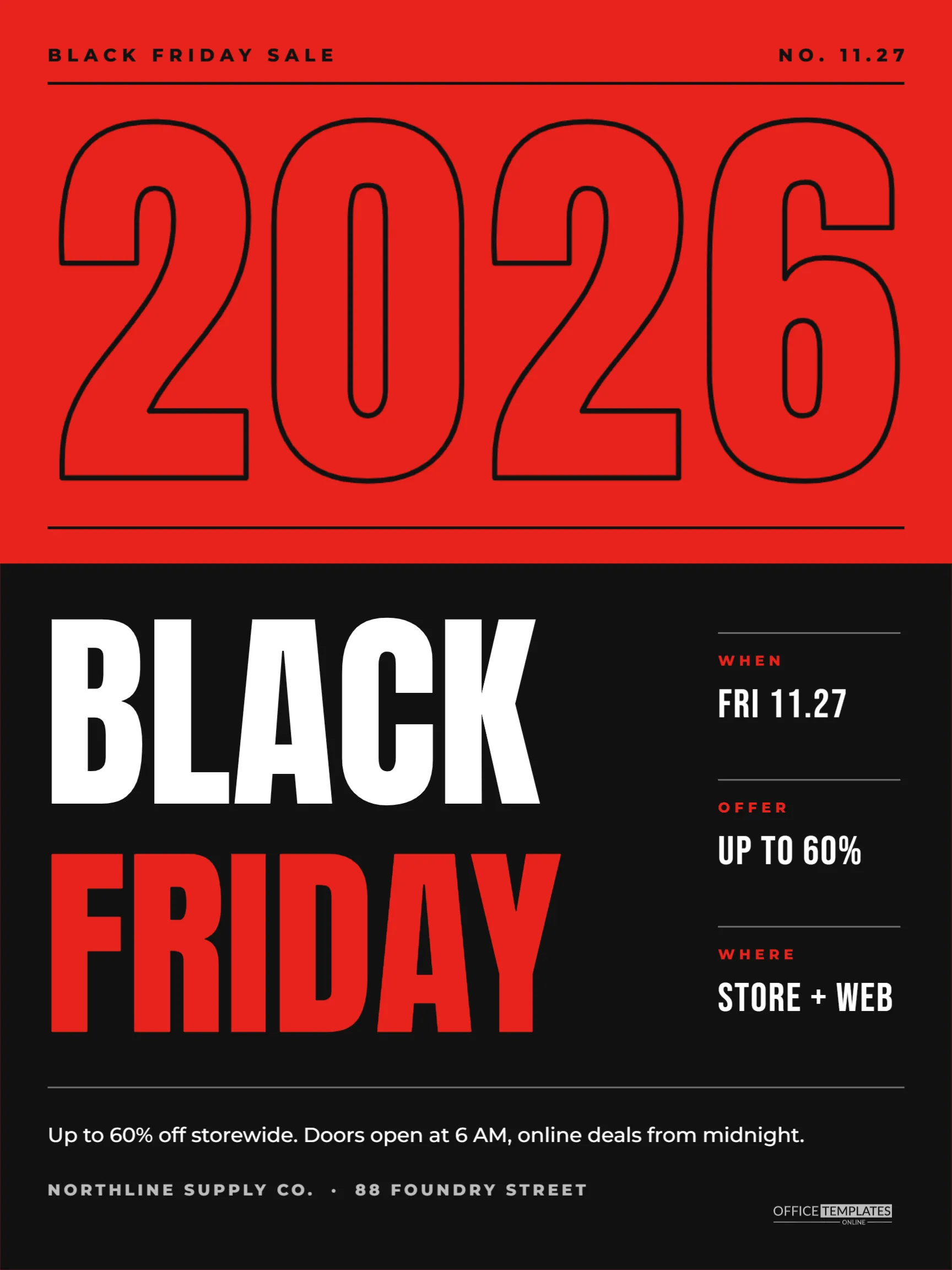 Black Friday 2026 Sale Poster in Swiss Style (18 x 24) – free editable Black Friday template