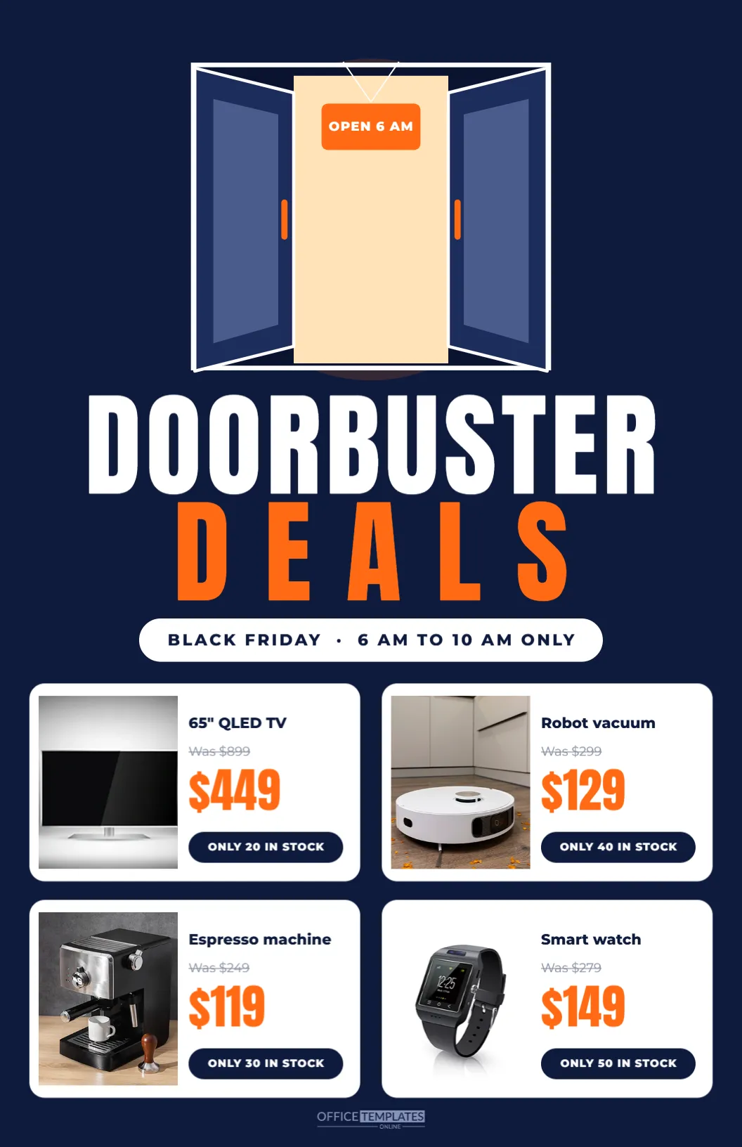Black Friday Doorbuster Deals Poster with Stock Counters (11 x 17) – free editable Black Friday template