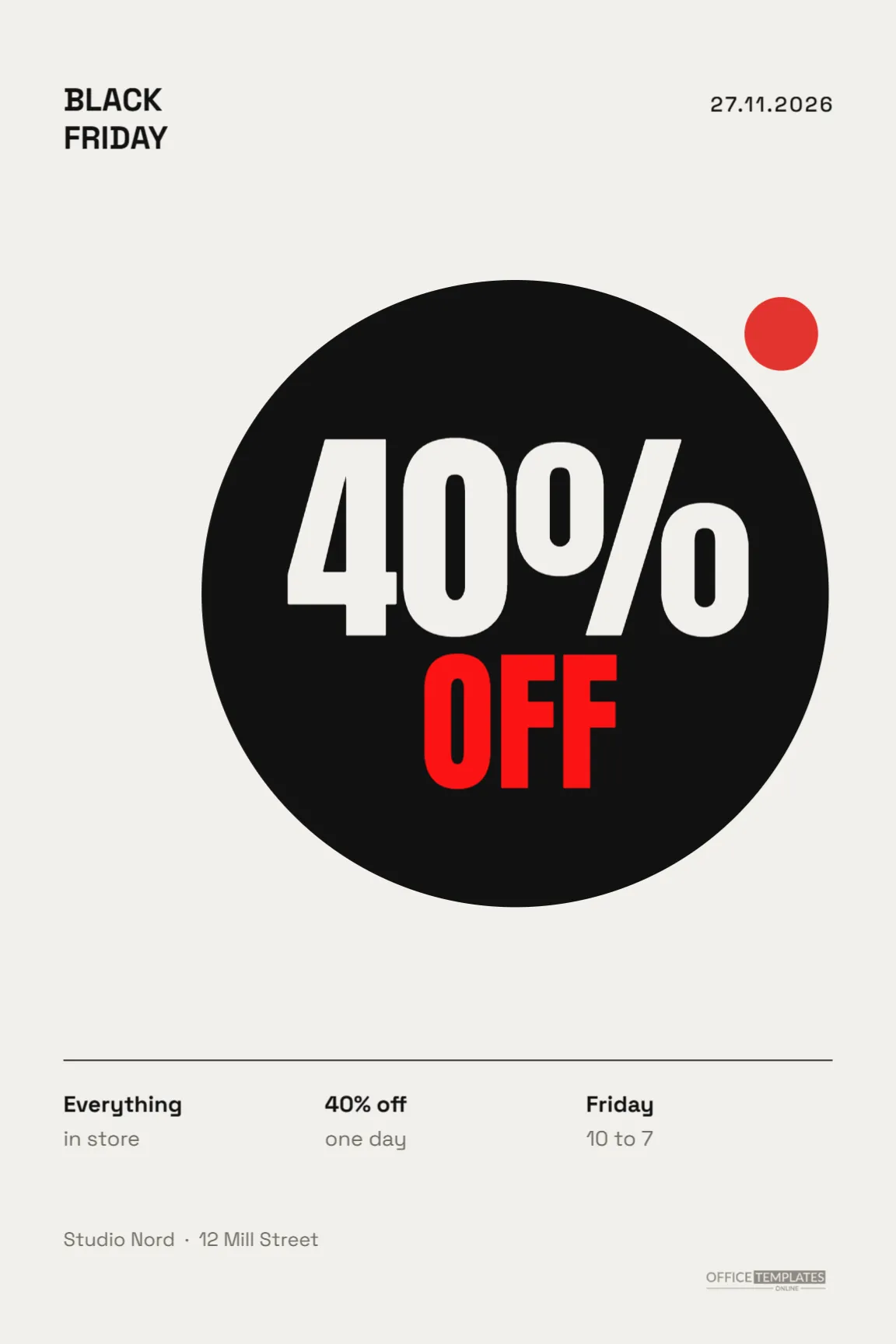 Black Friday Minimalist Sale Poster with a Black Circle (12 x 18) – free editable Black Friday template