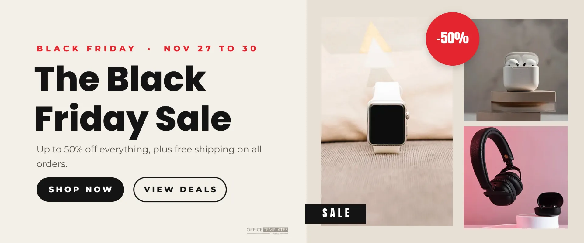 Black Friday Website Hero Banner with a Photo Collage (1920 x 800) – free editable Black Friday template
