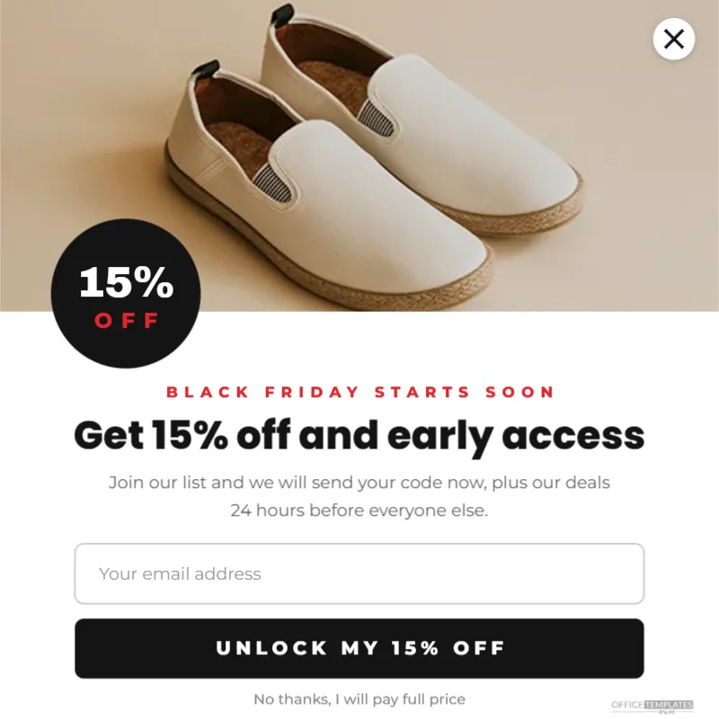 Black Friday Website Popup Template for Email Sign-Ups (800 x 800) – free editable Black Friday template