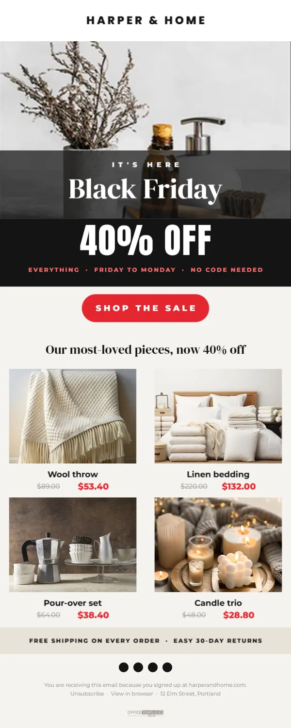 Black Friday Email Sale Announcement Template, Full Layout – free editable Black Friday template