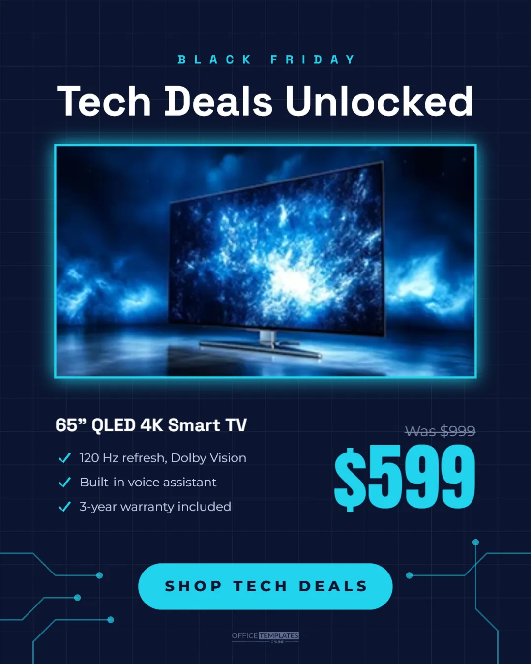 Black Friday Electronics Deals Social Post with Specs and Price