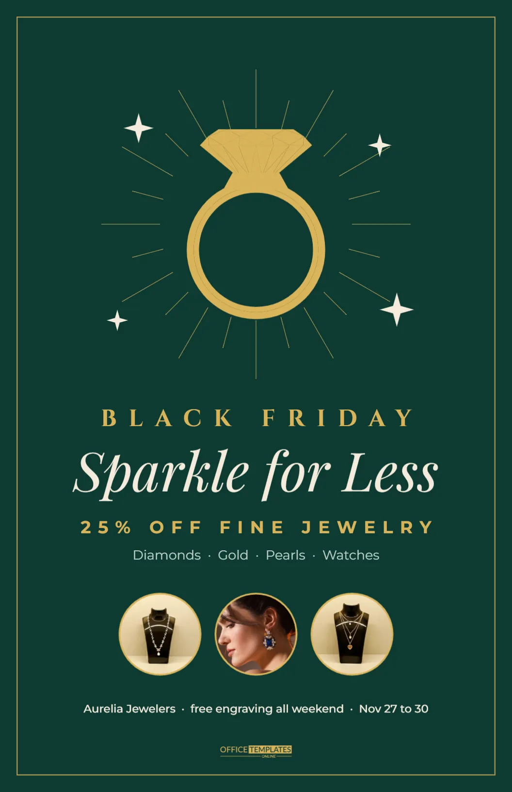 Black Friday Jewelry Sale Poster in Emerald and Gold (11 x 17) – free editable Black Friday template