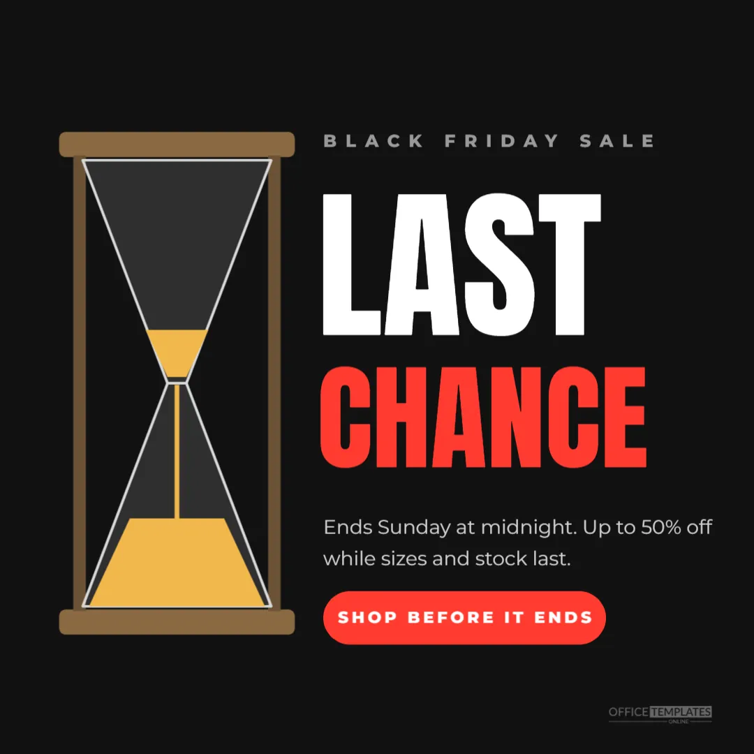 Black Friday Last Chance Sale Post with an Hourglass (1080 x 1080) – free editable Black Friday template