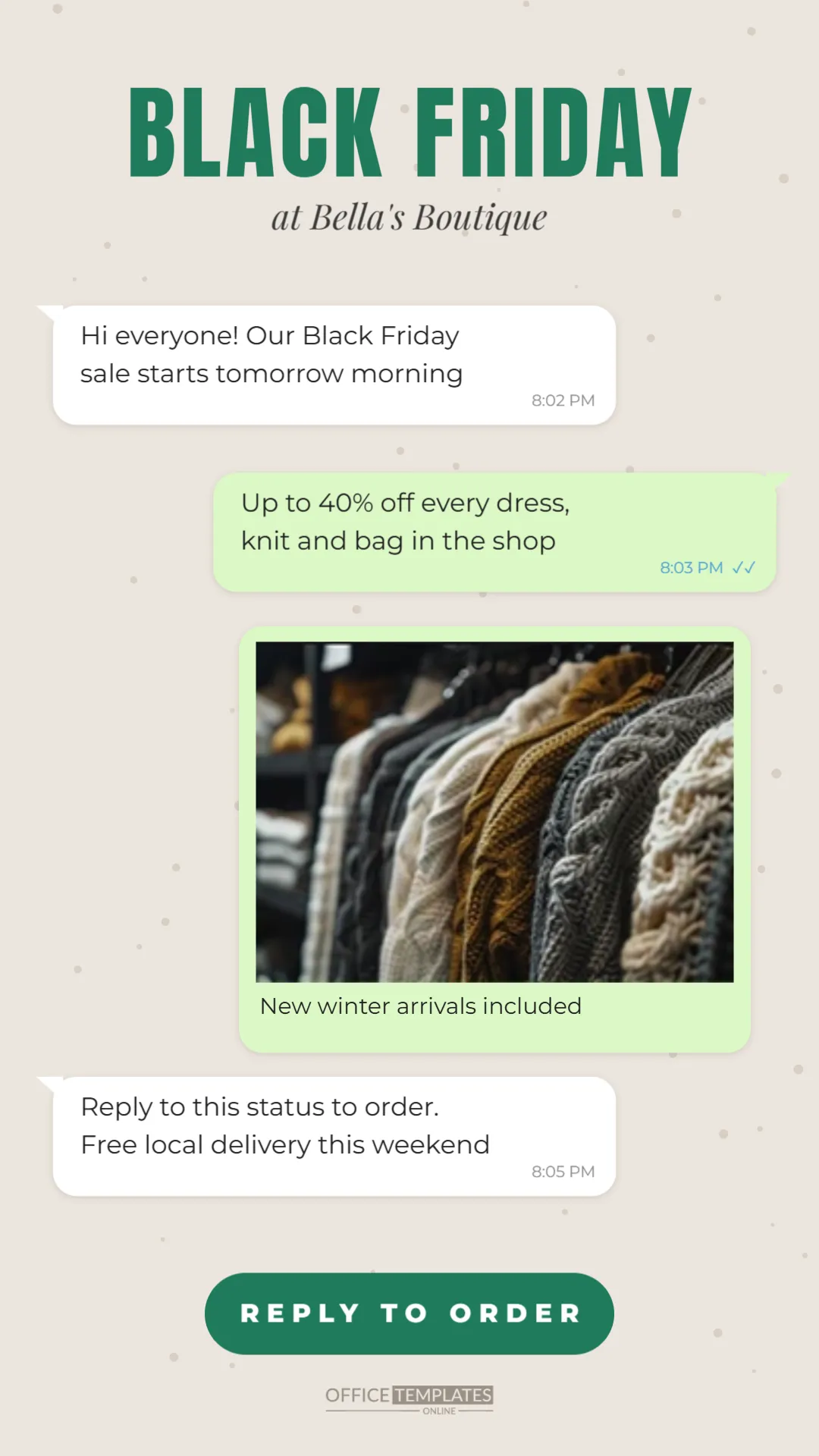 Black Friday WhatsApp Status Template in Chat Bubble Style – free editable Black Friday template