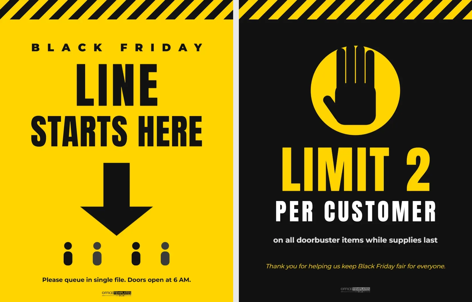Black Friday In-Store Signs: Line Starts Here and Limit 2 Per Customer – free editable Black Friday template