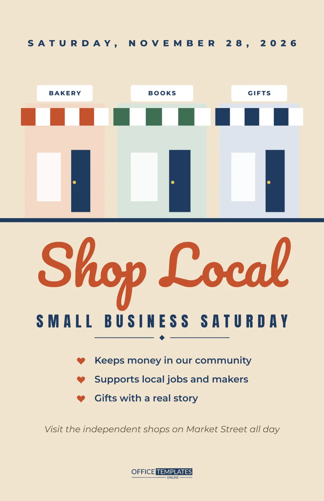 Small Business Saturday Poster with Illustrated Shopfronts (11 x 17) – free editable Black Friday template