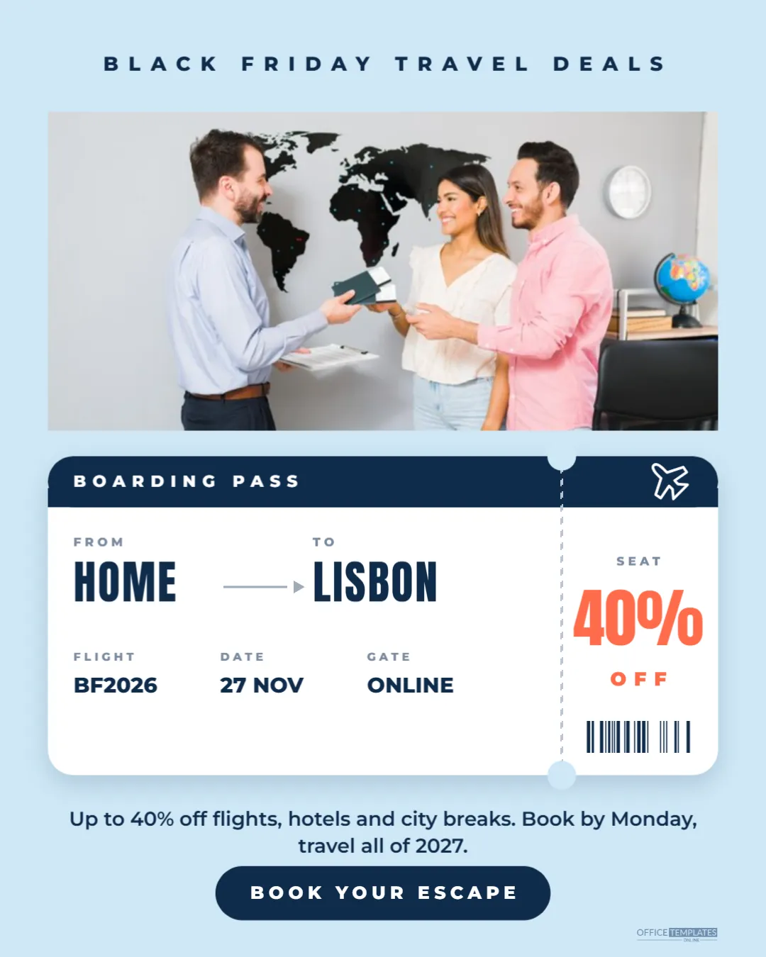Black Friday Travel Deal Post with a Boarding Pass Design