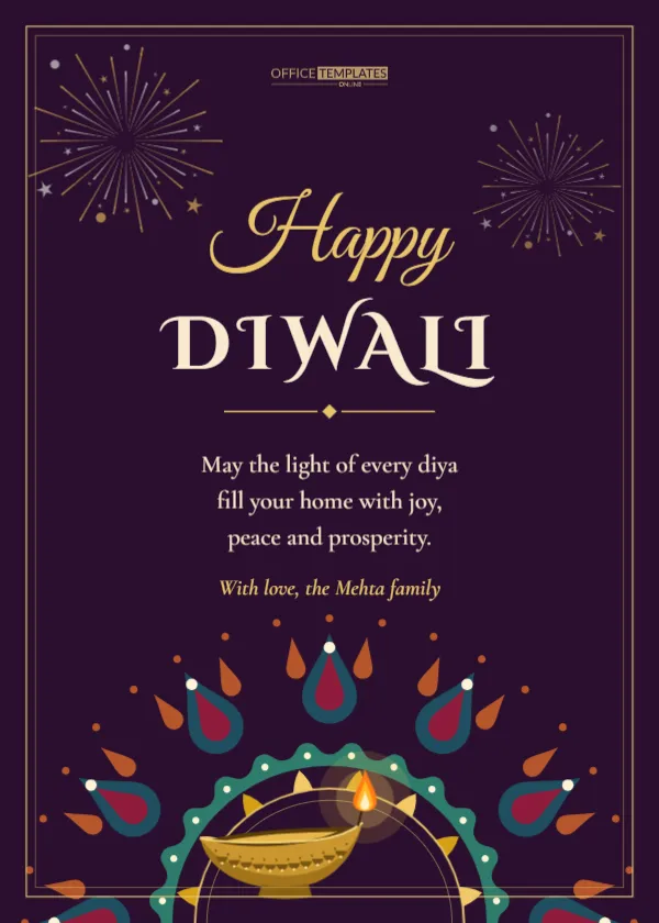 Happy Diwali Greeting Card Template with Diya and Rangoli – free editable Diwali template