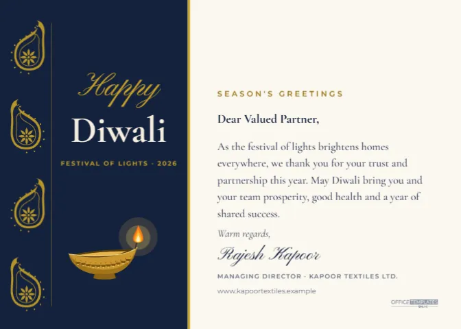 Corporate Diwali Greeting Card Template for Clients and Partners
