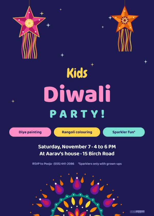 Kids Diwali Party Invitation Template with Star Lanterns – free editable Diwali template