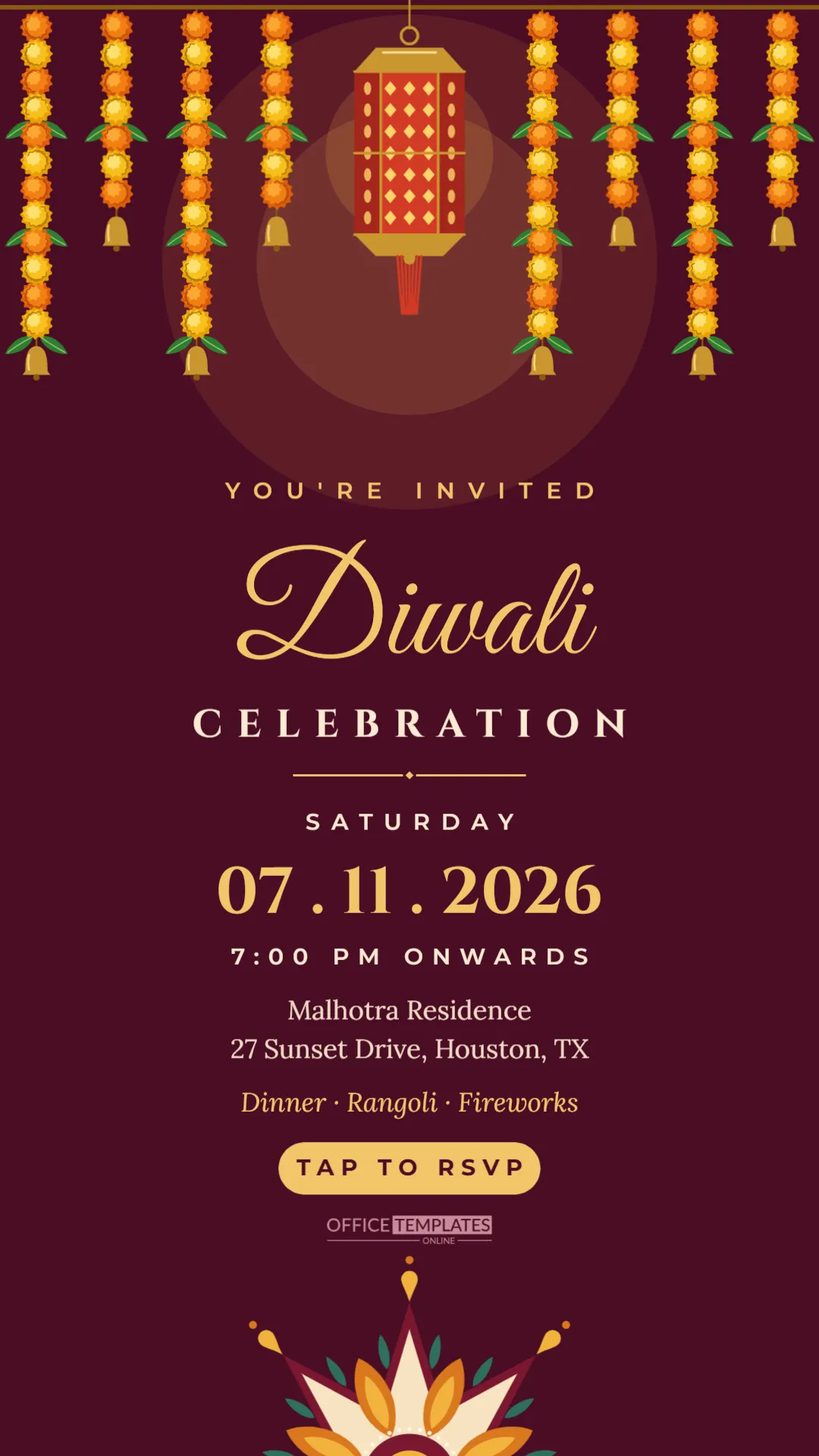 Diwali Digital Invitation Template for WhatsApp (1080 x 1920 px)
