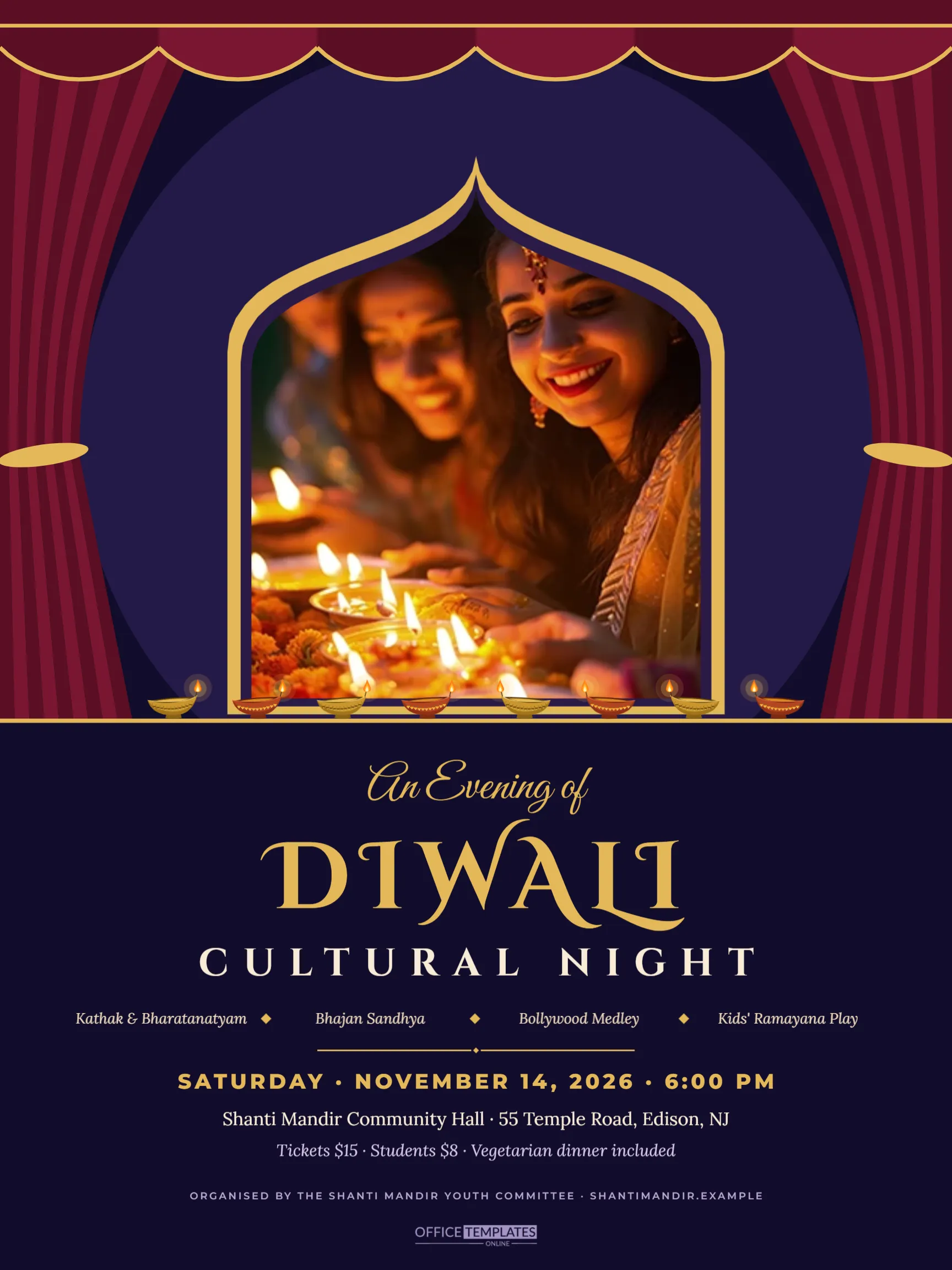 Diwali Cultural Night Event Poster Template (18 x 24 in) – free editable Diwali template