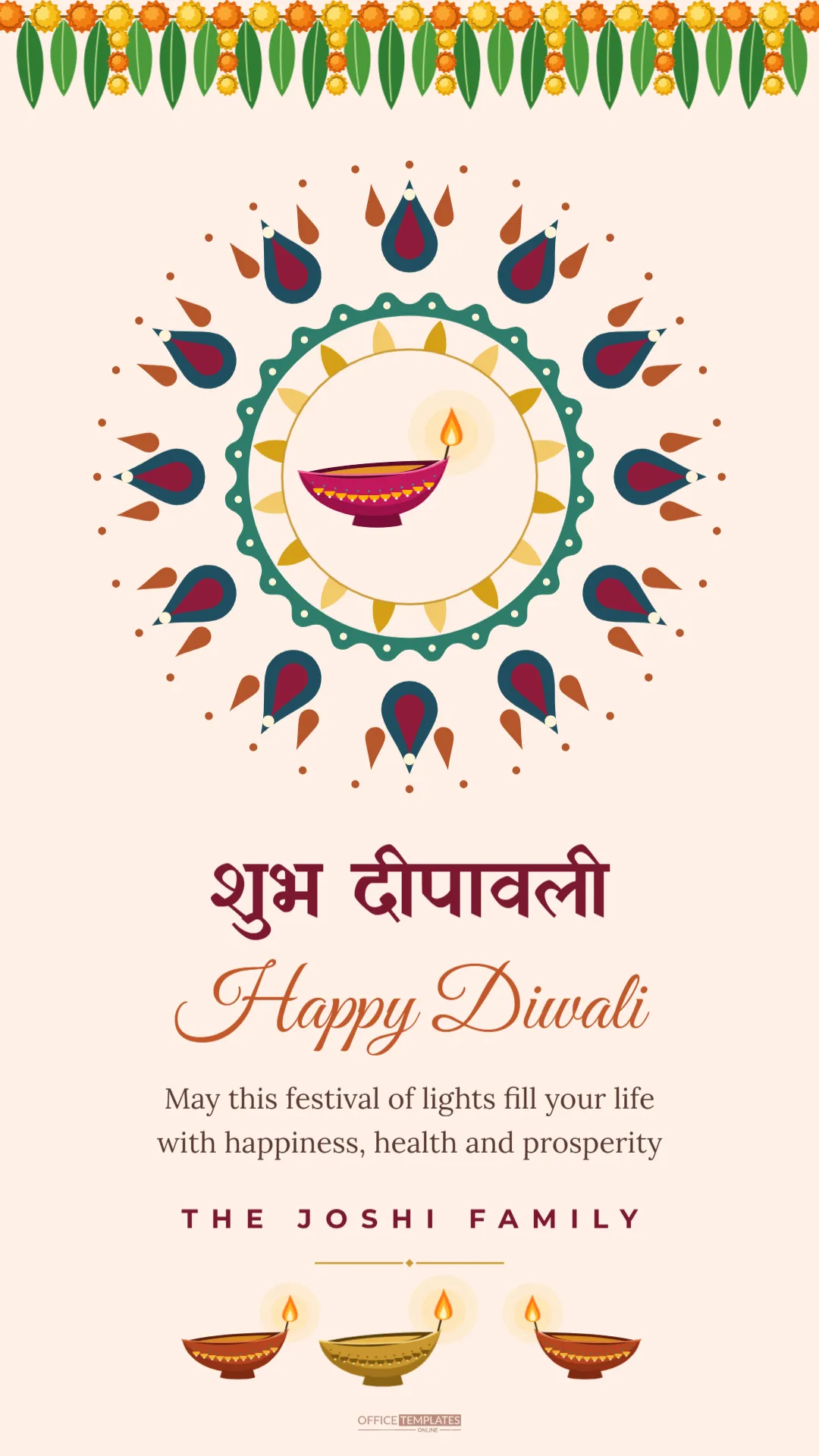 Diwali WhatsApp Status Greeting Template (1080 x 1920 px)