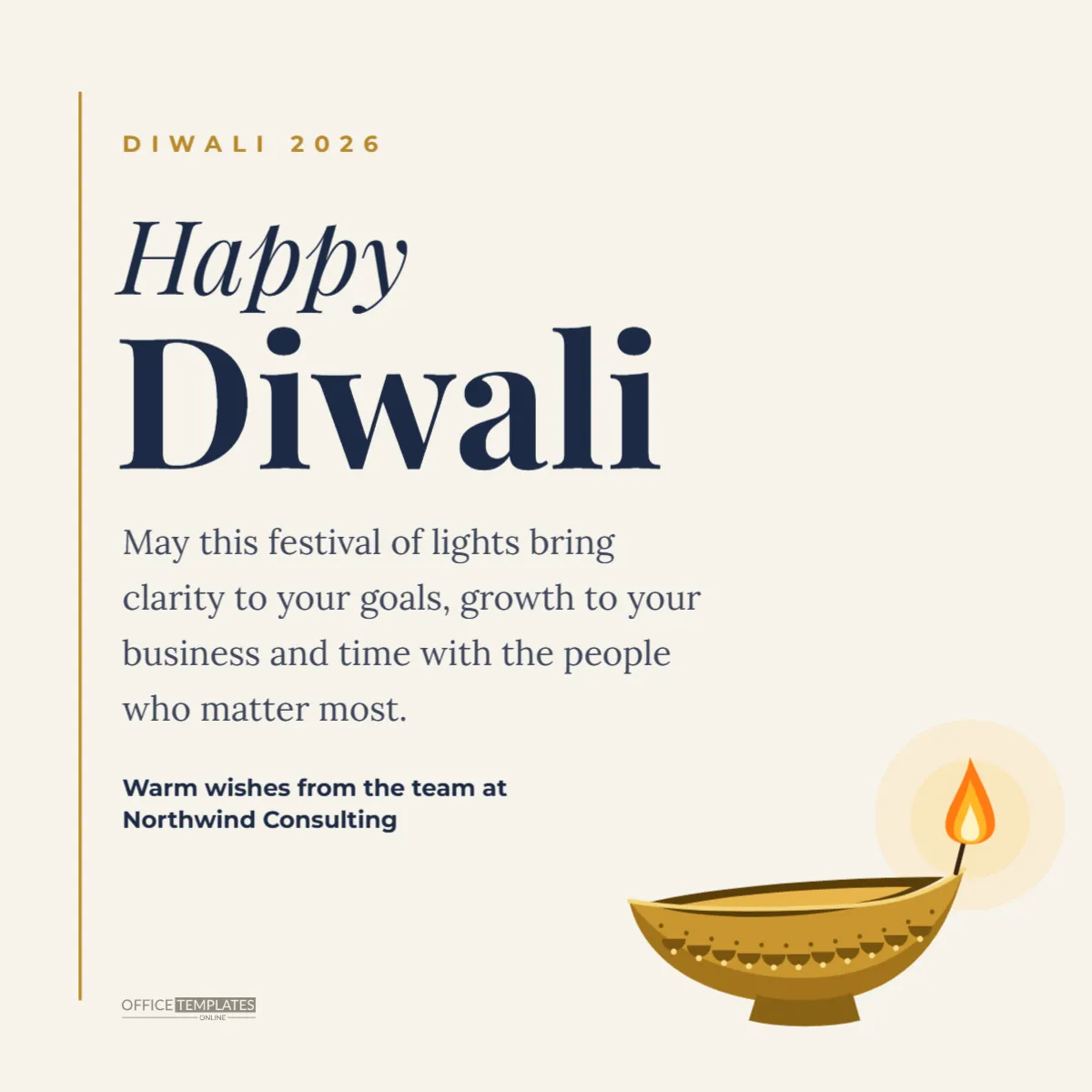 Diwali LinkedIn Post Template for Corporate Wishes (1200 x 1200 px) – free editable Diwali template