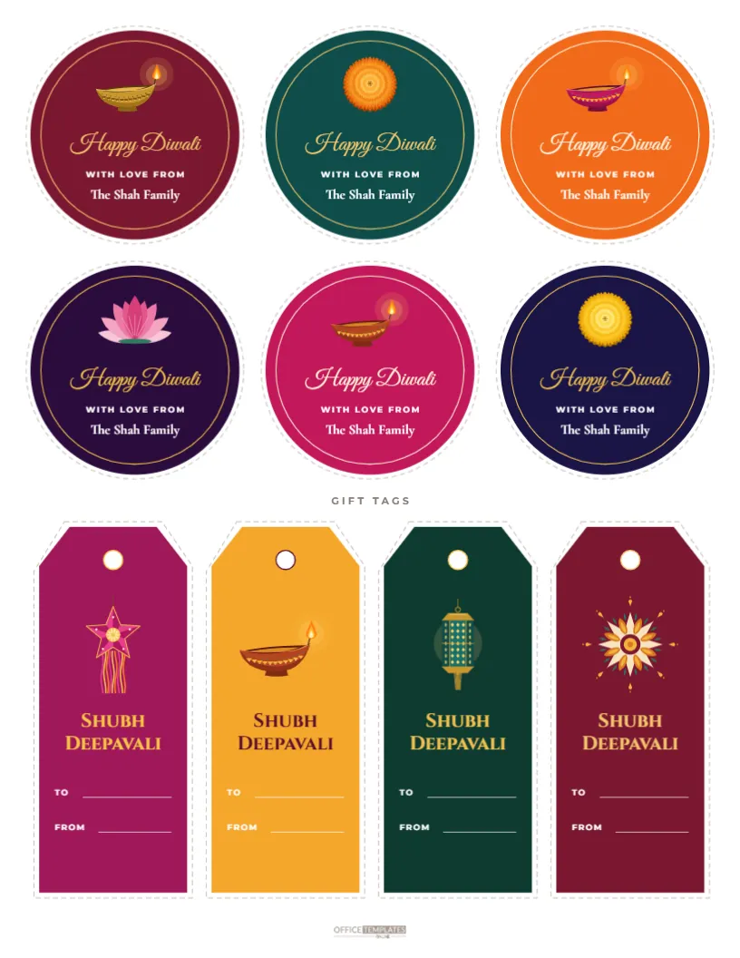 Diwali Sweet Box Labels and Gift Tags Printable Sheet
