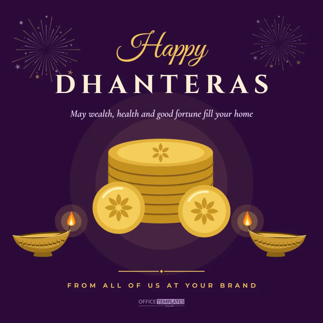 Happy Dhanteras Greeting Post Template (1080 x 1080 px) – free editable Diwali template
