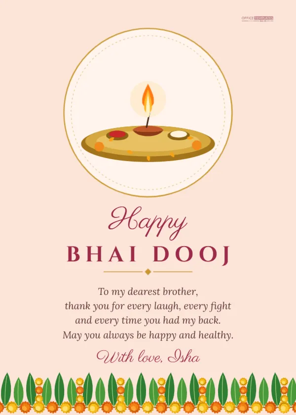 Bhai Dooj Greeting Card Template with Tilak Thali – free editable Diwali template