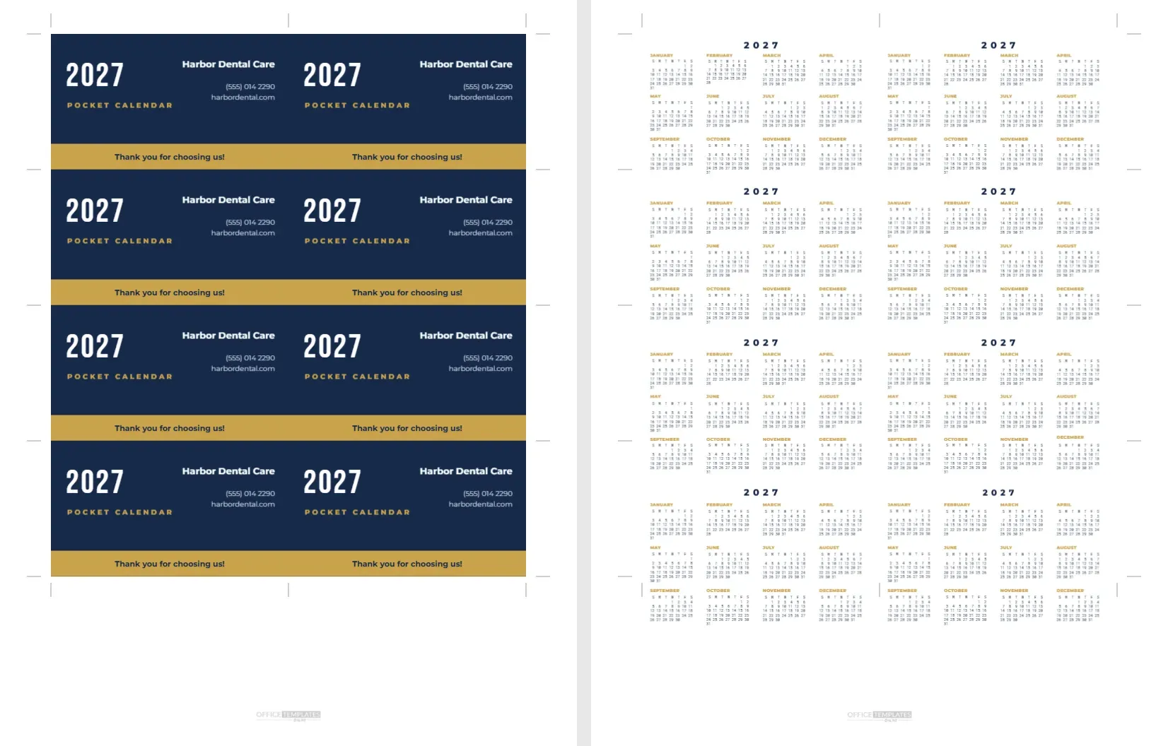 Pocket Calendar 2027 Wallet Cards, Business Card Size, 8 Per Page – free editable Calendar template
